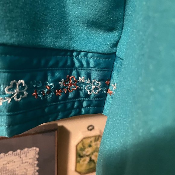 80s Vintage JCPenney Green Fleece Zip Front Midi Robe with Sculpted Neckline M - Picture 5 of 6